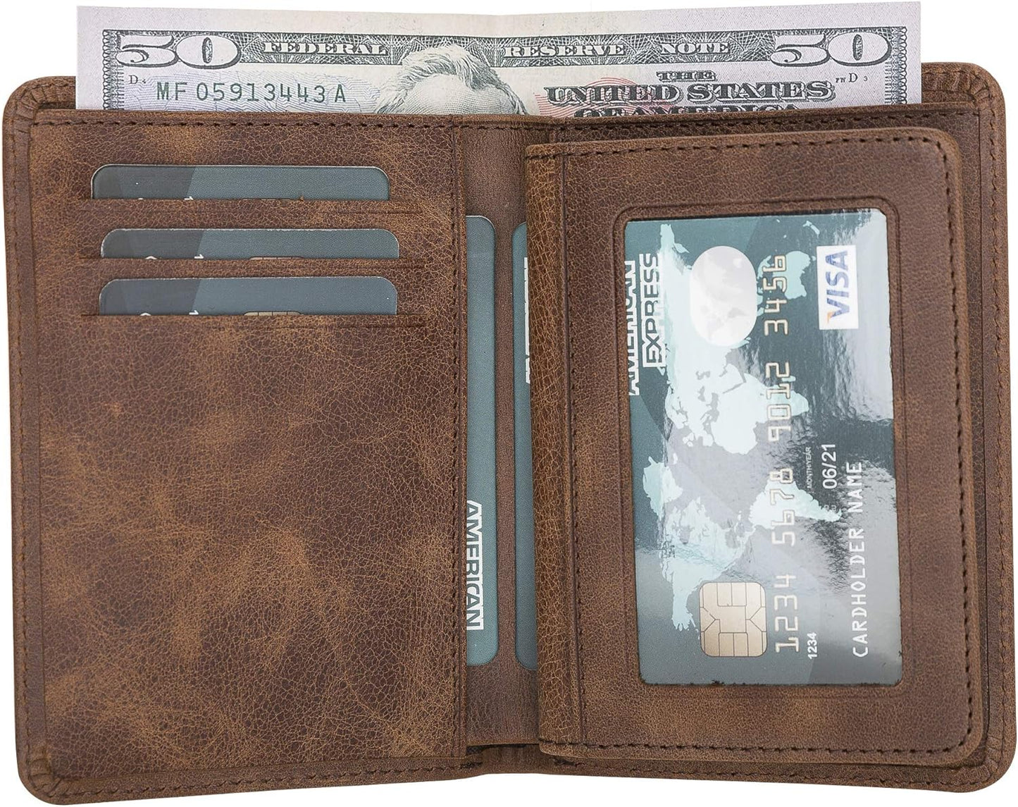Tooled Brown Police Badge Wallet All Leather Universal Fit for Pin Back Badges