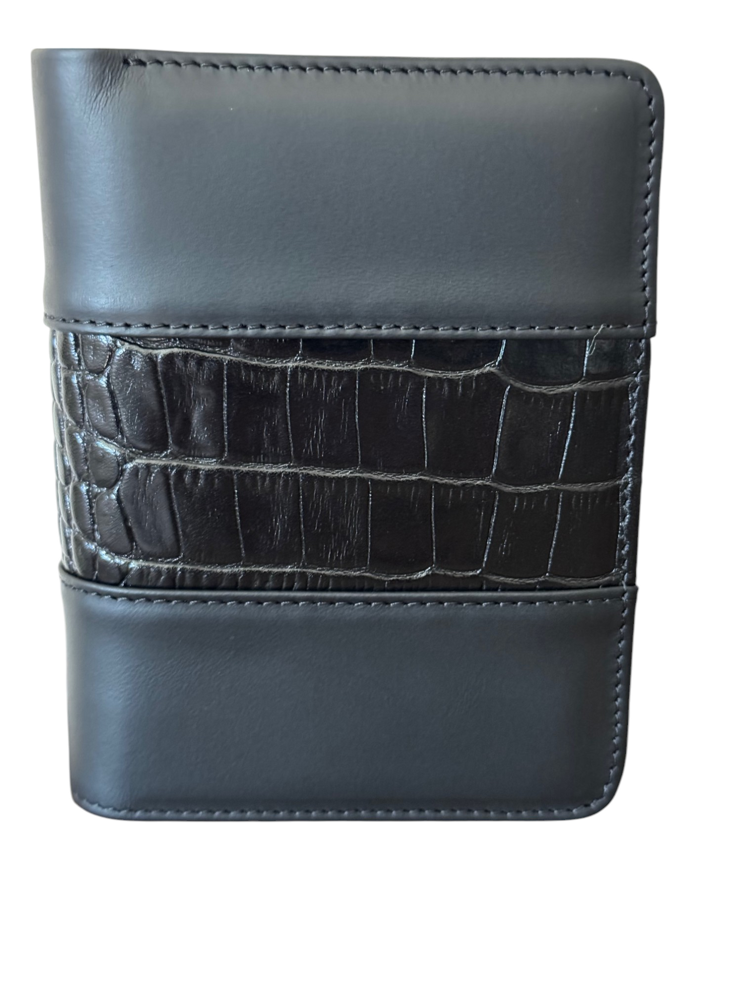 Police Badge Wallet All Leather Universal Fit-Black Croc-For Pin and Clip Back Badges