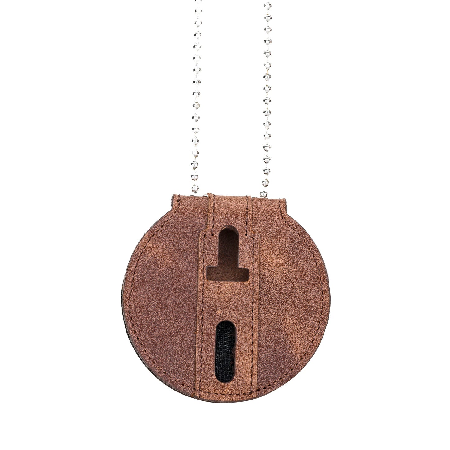 Police Badge Holder Saddle Brown- Full Grain Leather- Round Badge Holder Belt Clip - Optional to Use Around The Neck
