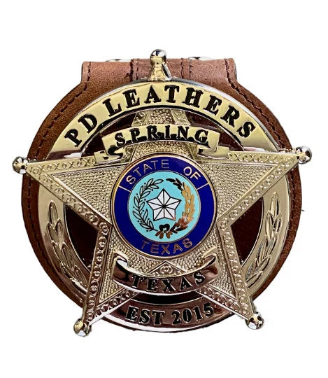 Police Badge Holder Saddle Brown- Full Grain Leather- Round Badge Holder Belt Clip - Optional to Use Around The Neck