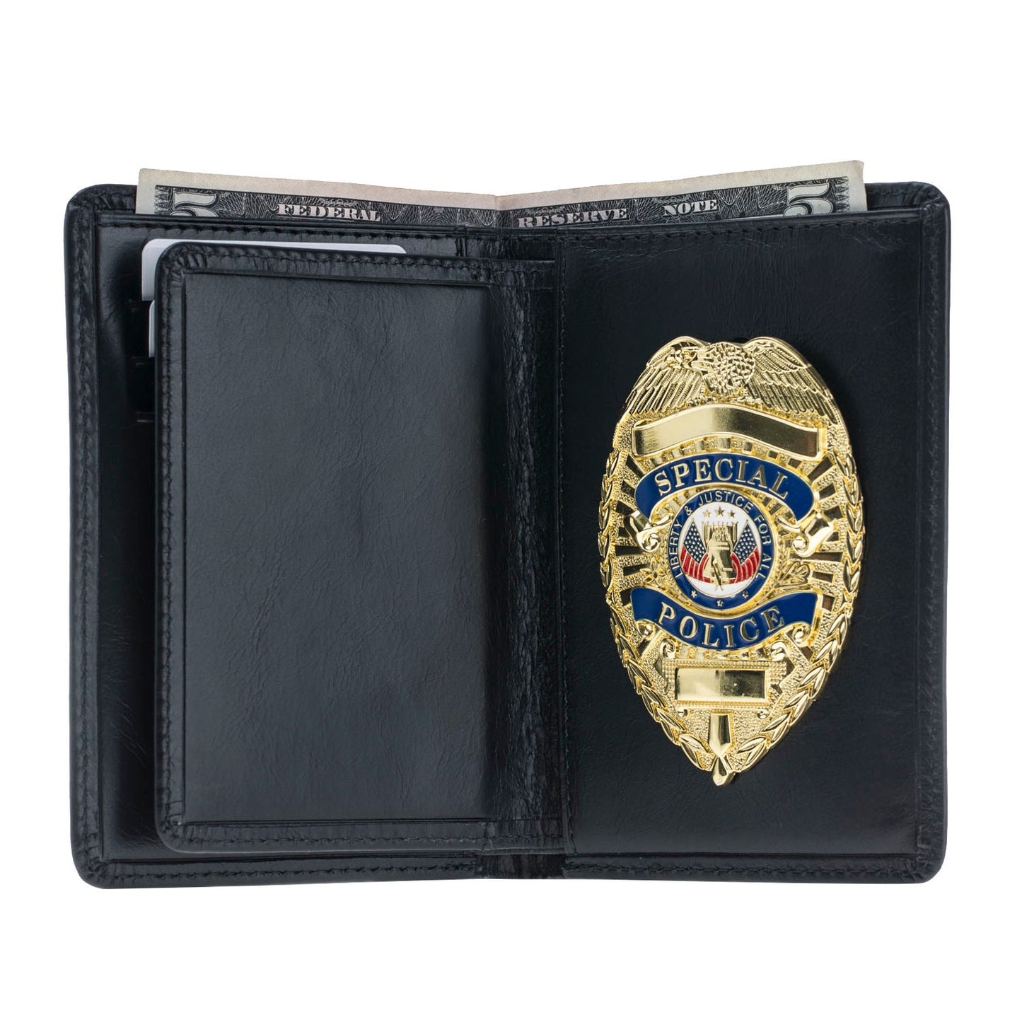Police Leather Badge Wallet, For Pin Back Badges-Black Woven Leather