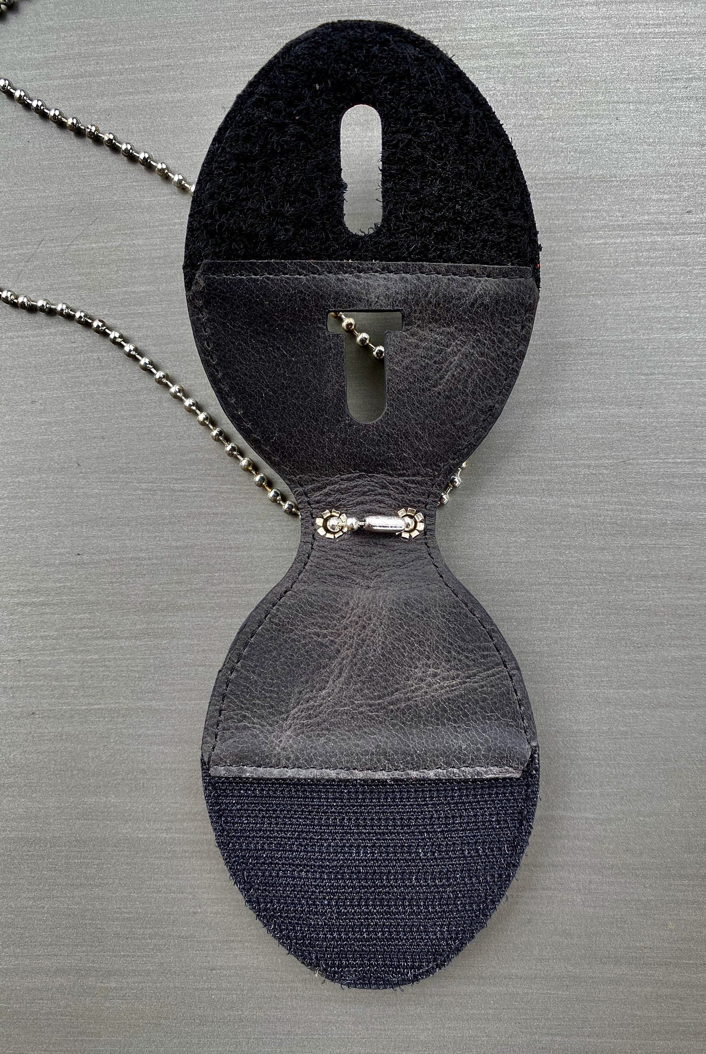 Police Badge Holder-Black Full Grain Leather-Oval Badge Holder Belt Clip - Optional to Use Around The Neck