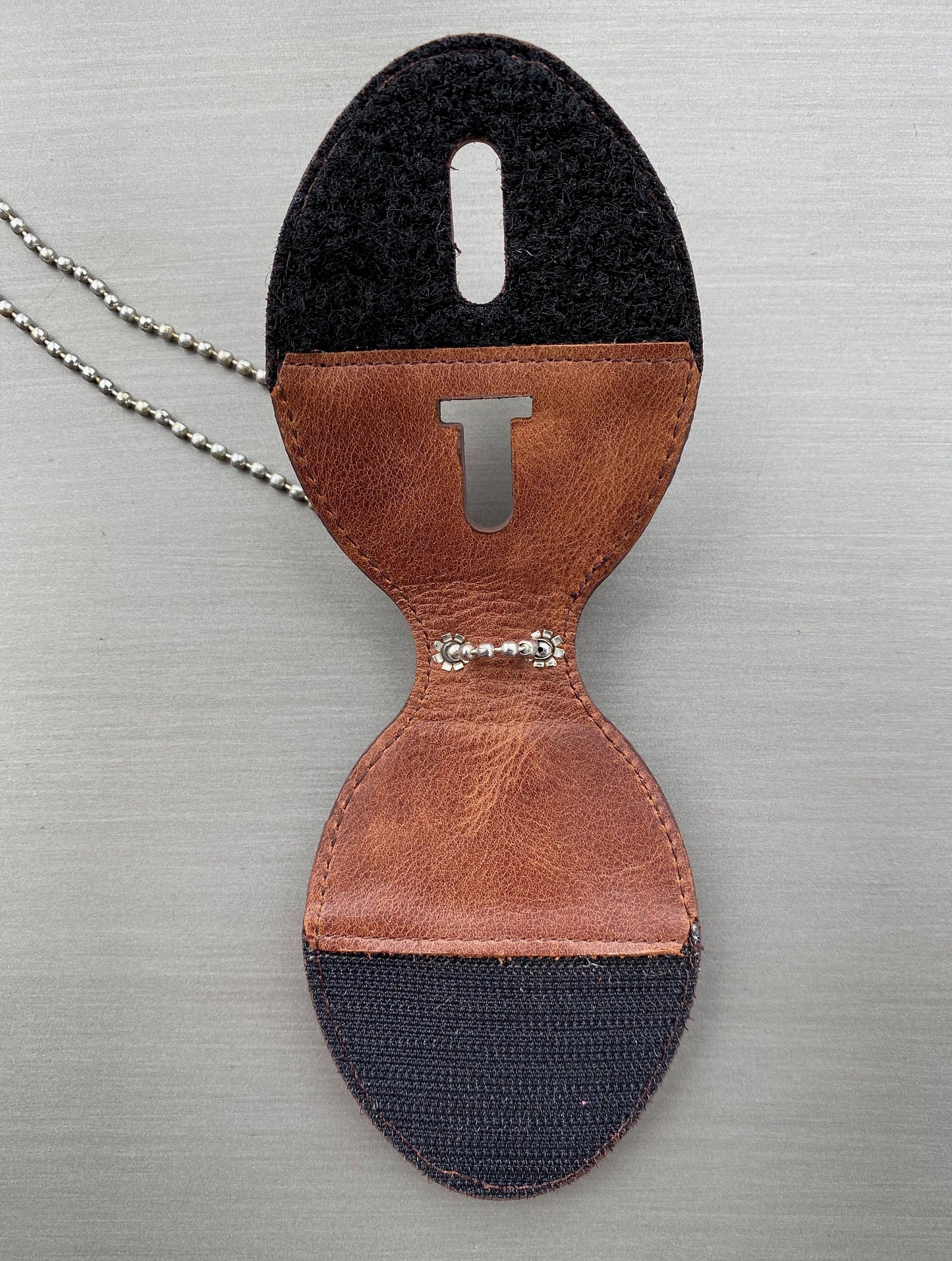 Police Badge Holder-Saddle Brown Full Grain Leather-Oval Belt Clip - Optional to Use Around The Neck
