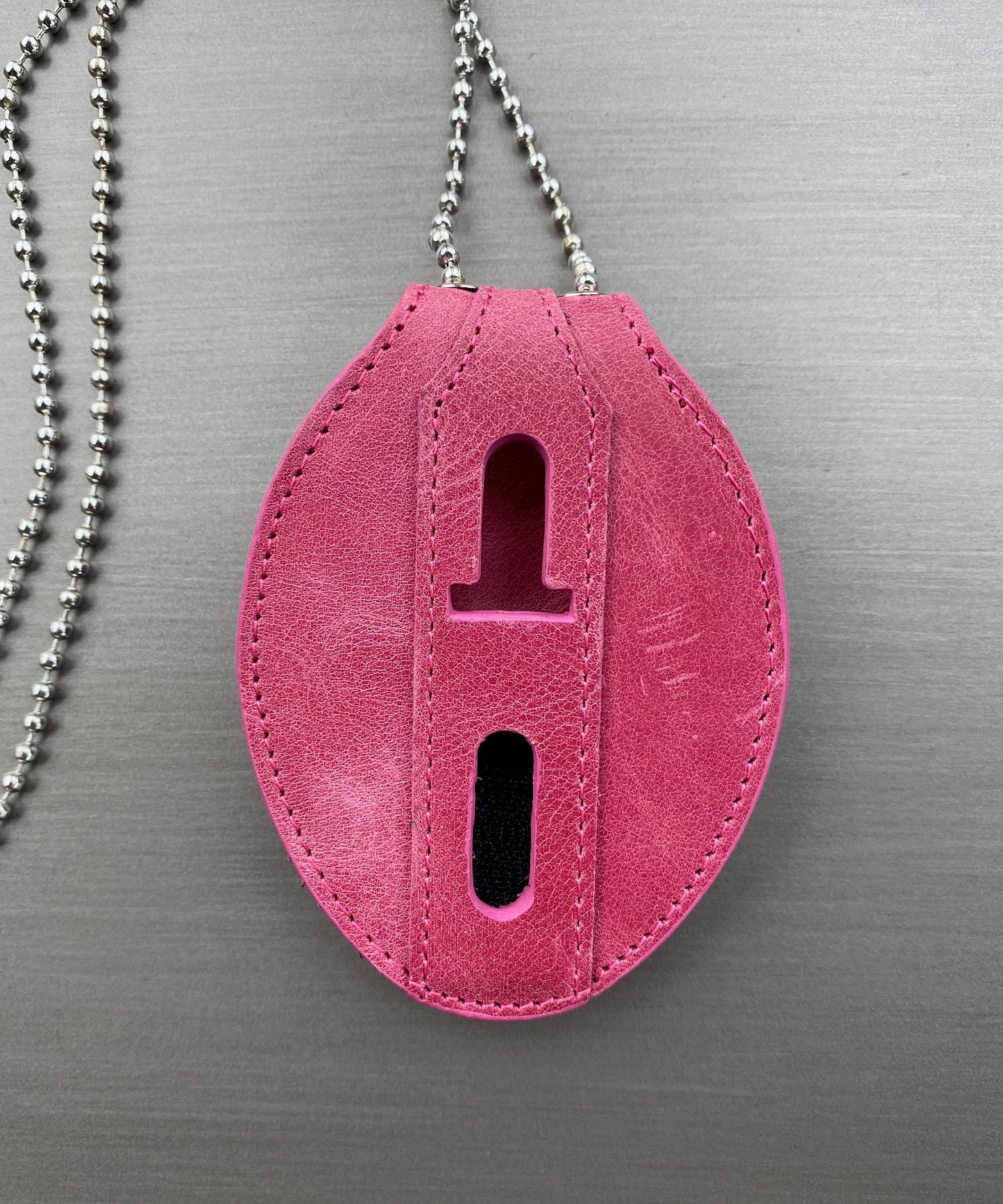 Police Badge Holder-Dusty Rose Pink Full Grain Leather-Oval Belt Clip - Optional to Use Around The Neck