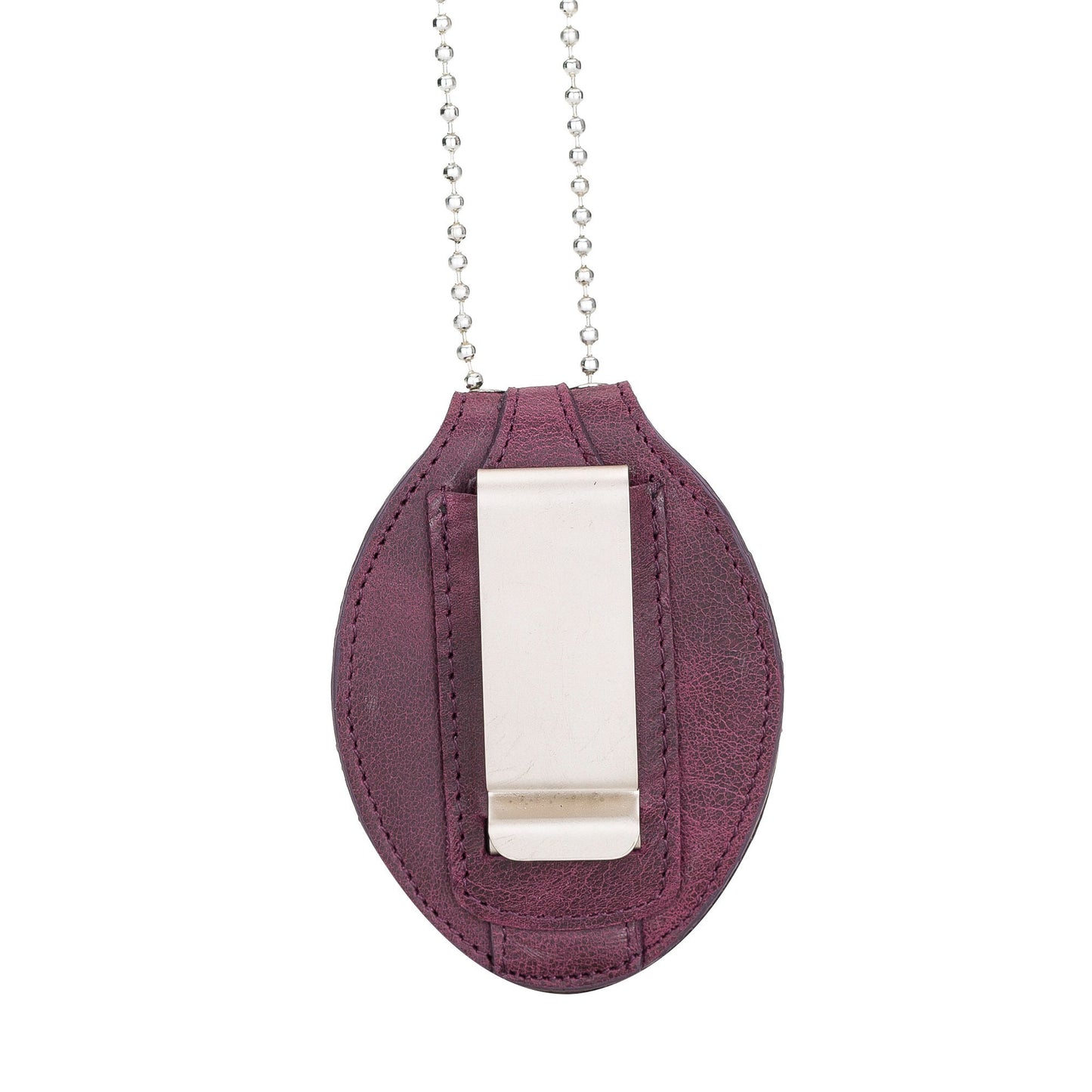 Police Badge Holder-Purple Full Grain Leather-Oval Belt Clip - Optional to Use Around The Neck