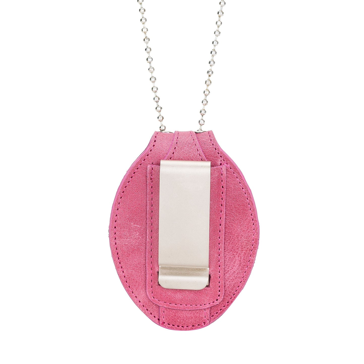 Police Badge Holder-Dusty Rose Pink Full Grain Leather-Oval Belt Clip - Optional to Use Around The Neck