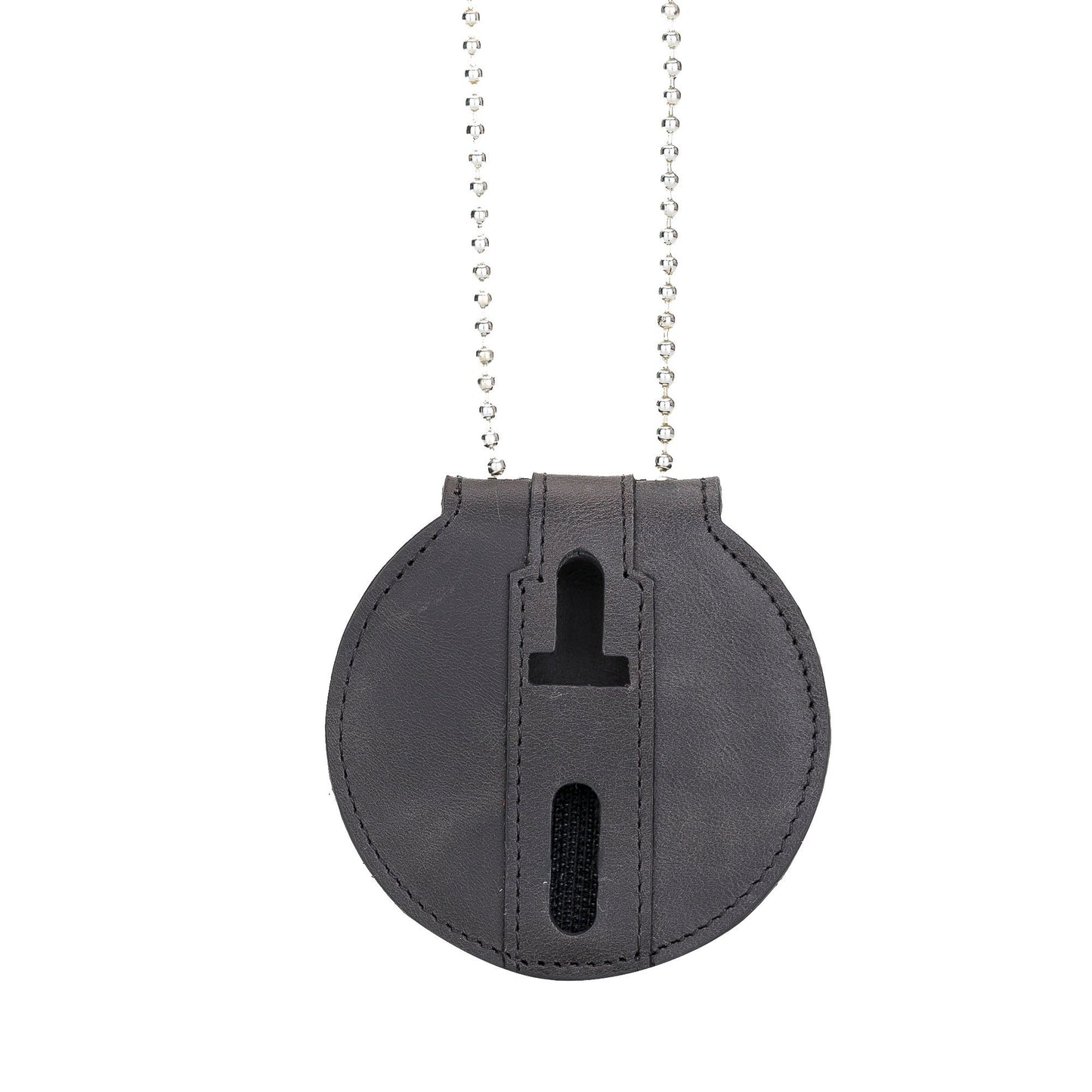 Law Enforcement Black Full Grain Leather Round Police Badge Holder-Belt Clip - Optional to Use Around The Neck