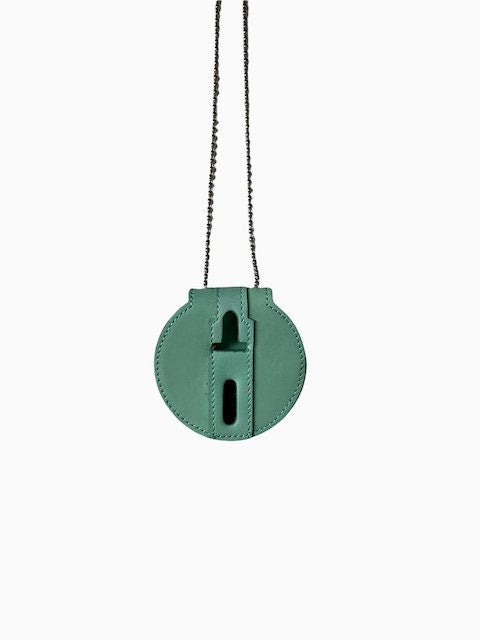 Police Badge Holder-Turquoise Full Grain Leather-Round Belt Clip - Optional to Use Around The Neck