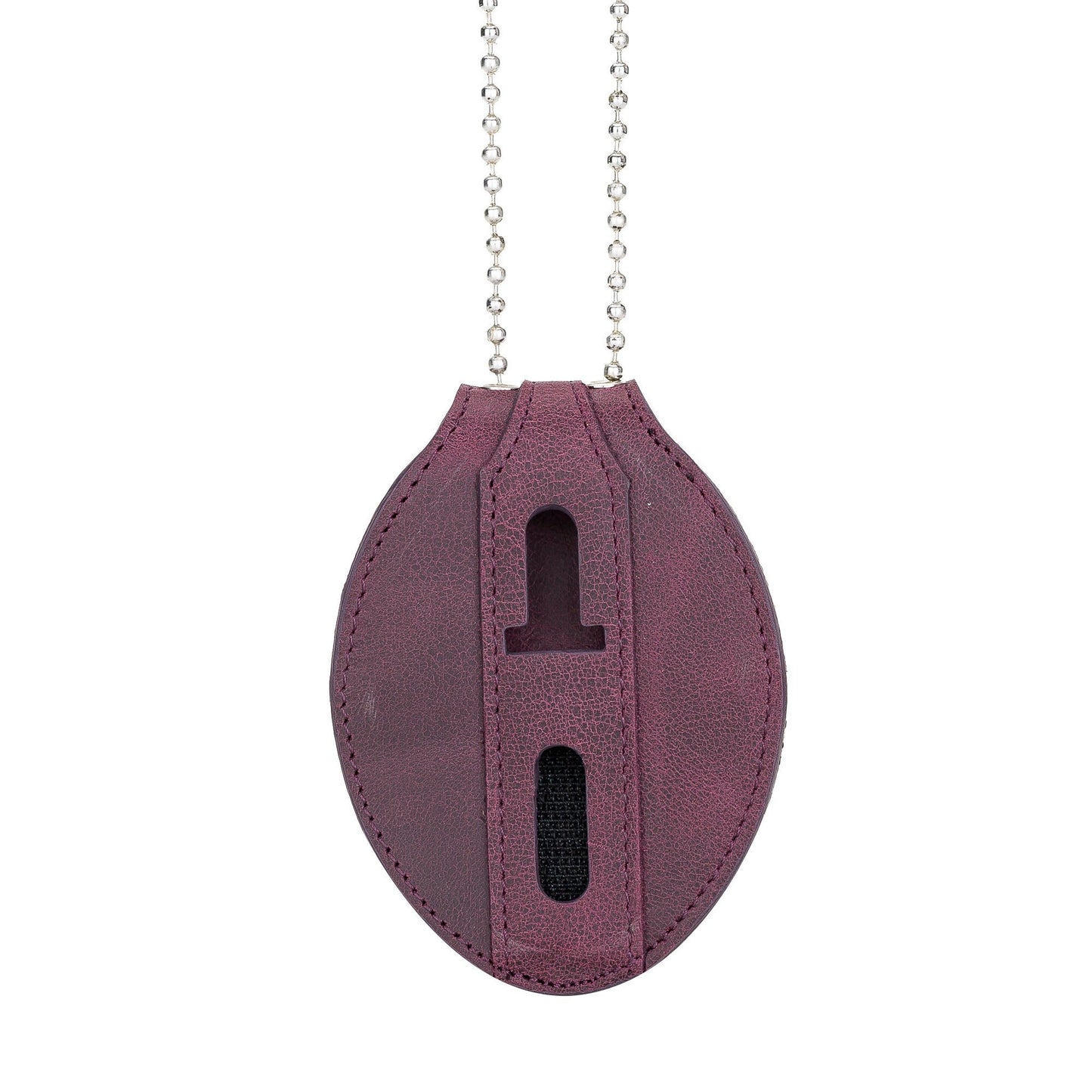 Police Badge Holder-Purple Full Grain Leather-Oval Belt Clip - Optional to Use Around The Neck