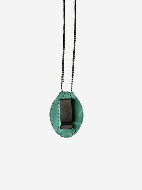 Police Badge Holder-Turquoise Full Grain Leather-Oval Belt Clip - Optional to Use Around The Neck