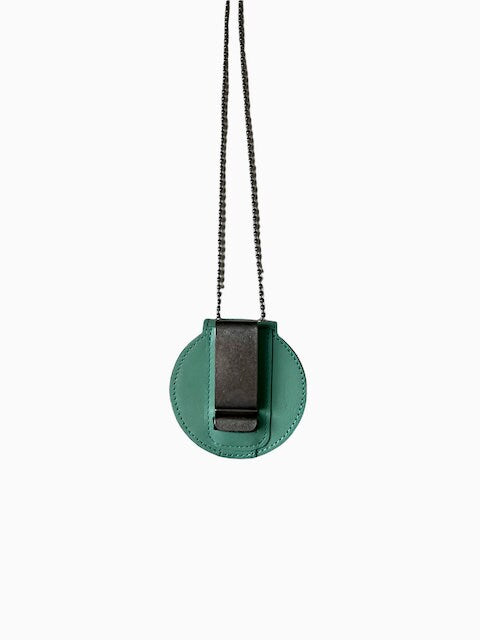 Police Badge Holder-Turquoise Full Grain Leather-Round Belt Clip - Optional to Use Around The Neck