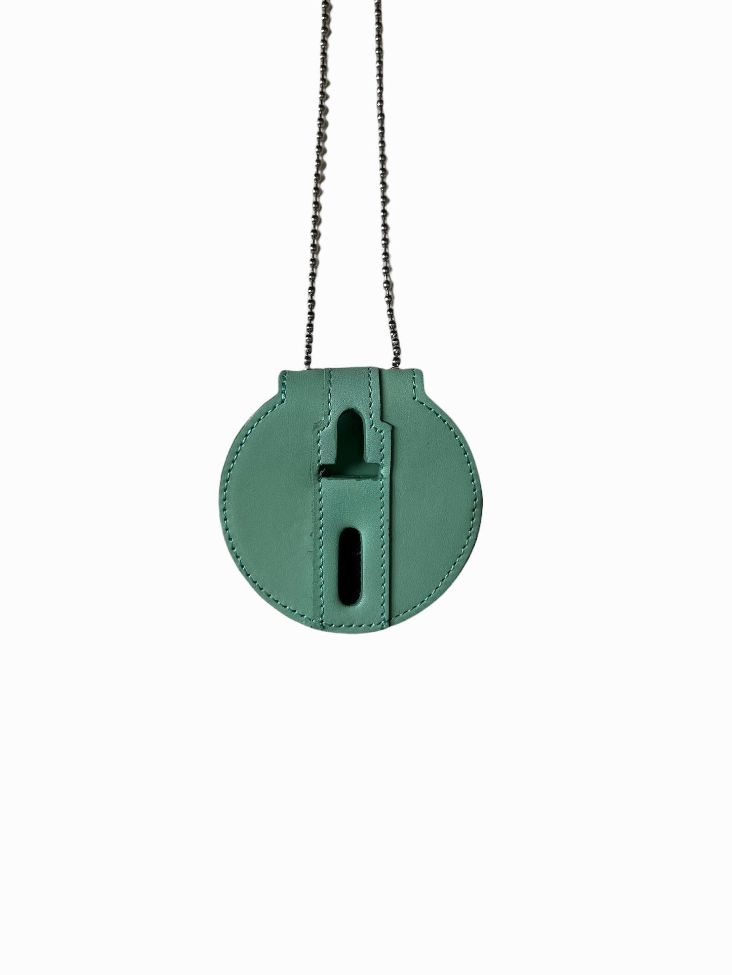 Police Badge Holder-Turquoise Full Grain Leather-Round Belt Clip - Optional to Use Around The Neck