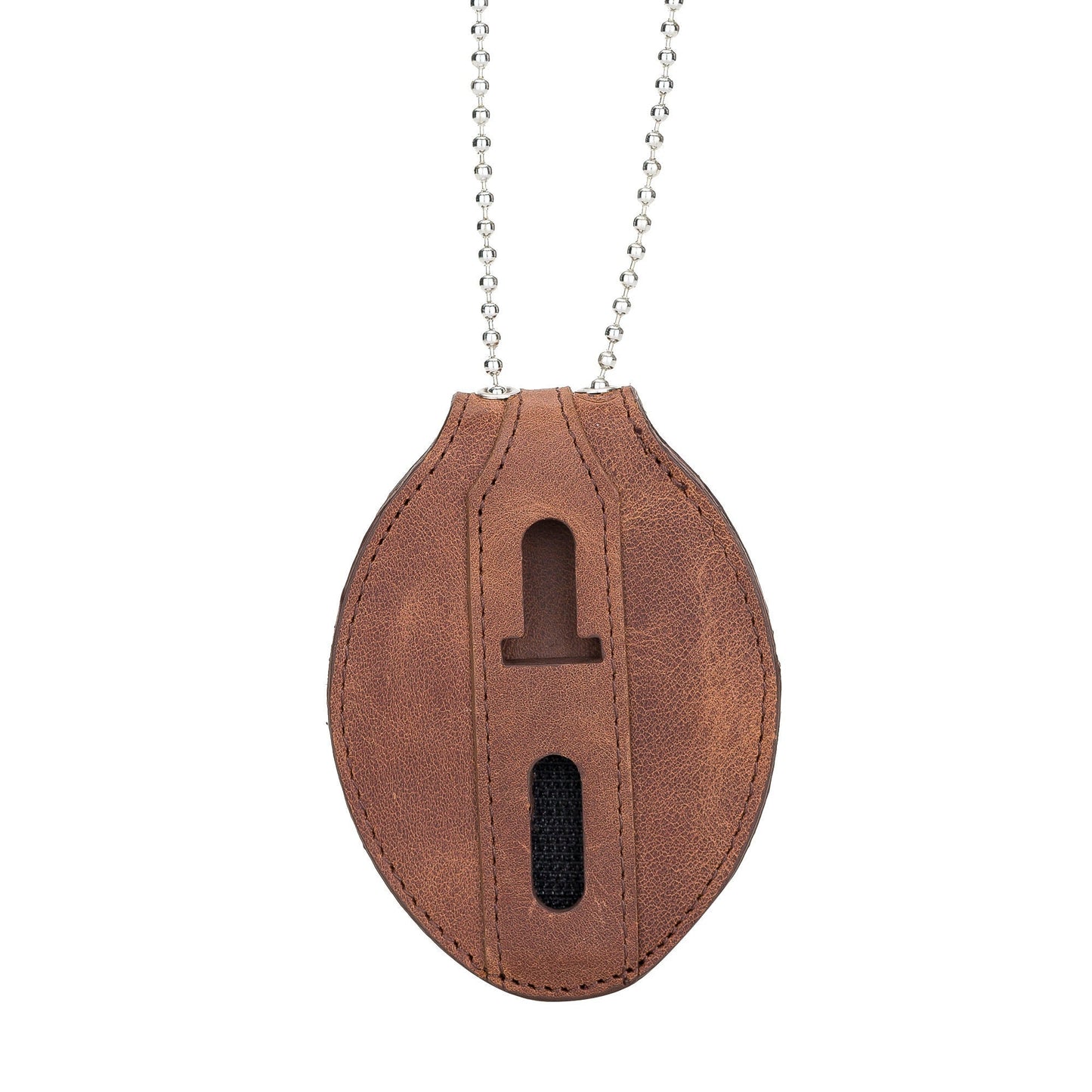 Police Badge Holder-Saddle Brown Full Grain Leather-Oval Belt Clip - Optional to Use Around The Neck