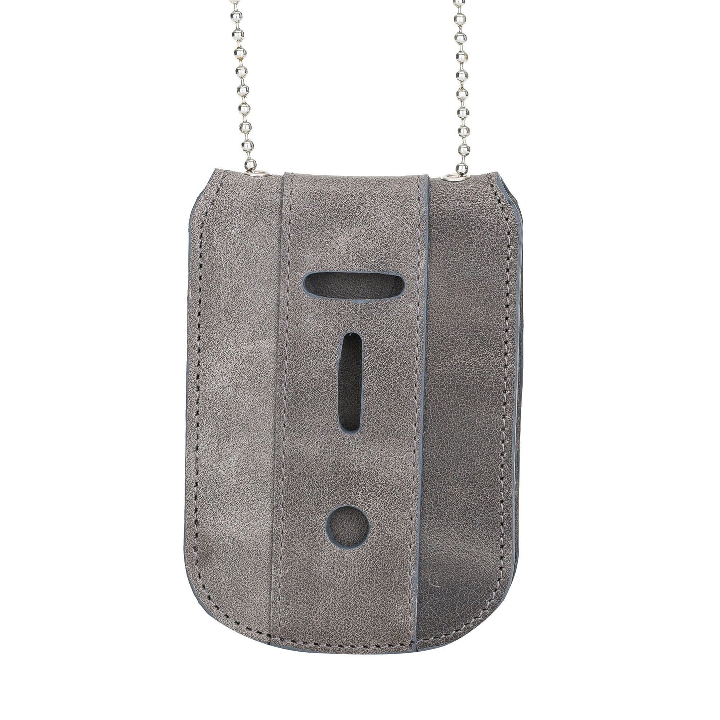 Police Badge Holder-Gray Full Grain Leather with Neck Chain-Police Badge and ID Holder with Extra Hidden Inside ID Card Storage