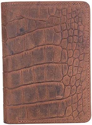 Police Badge Wallet All Leather Universal Fit- Brown Croc For Pin and Clip Back Badges