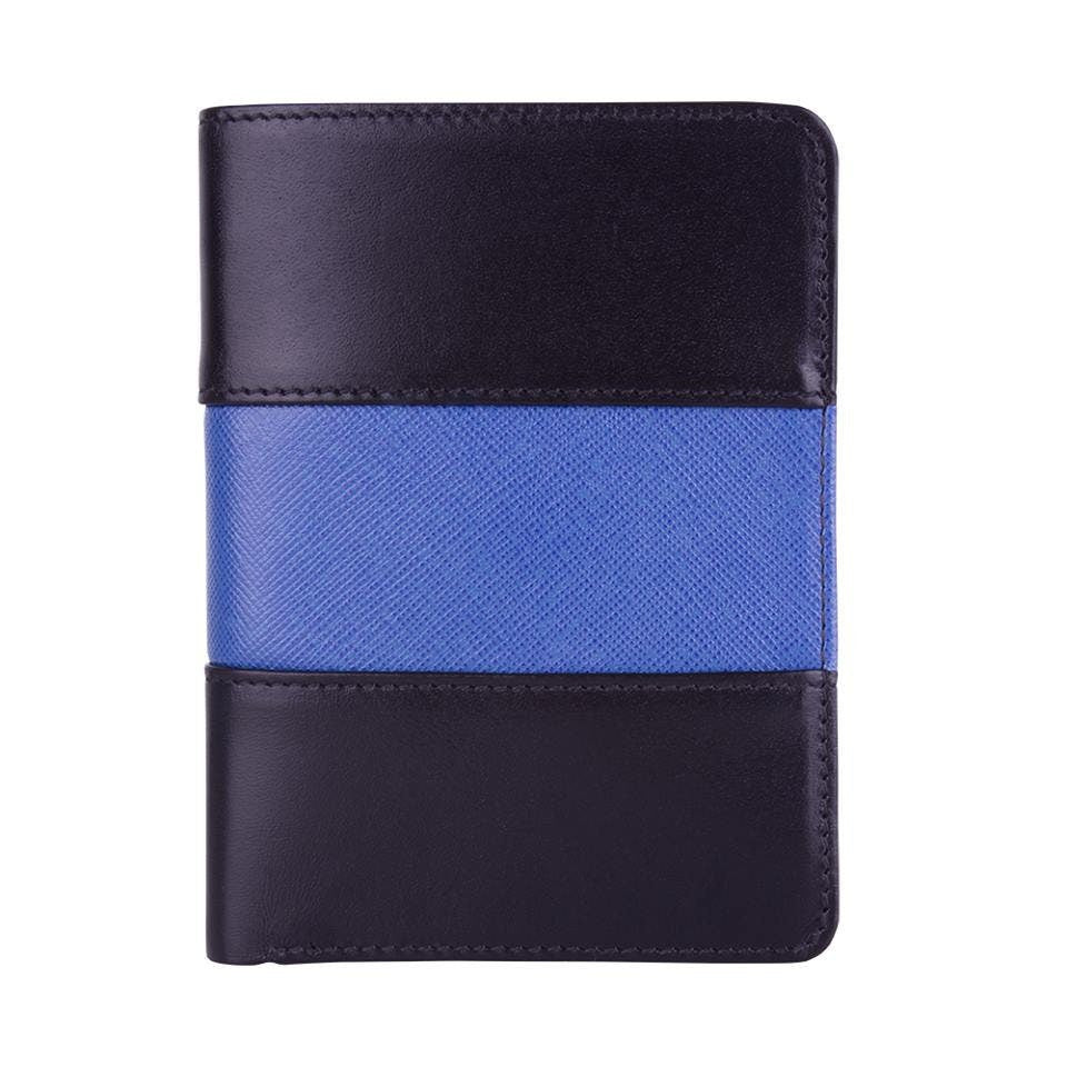 Police Badge Wallet Black with Thin Blue Line, All Leather, For Pin and Clip Back Badges