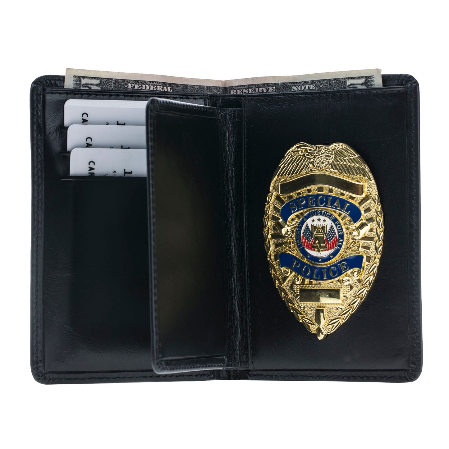 Police Leather Badge Wallet, For Pin Back Badges-Black Woven Leather