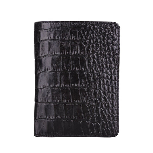 Police Badge Wallet  All Leather Universal Fit-Black Croc-For Pin and Clip Back Badges