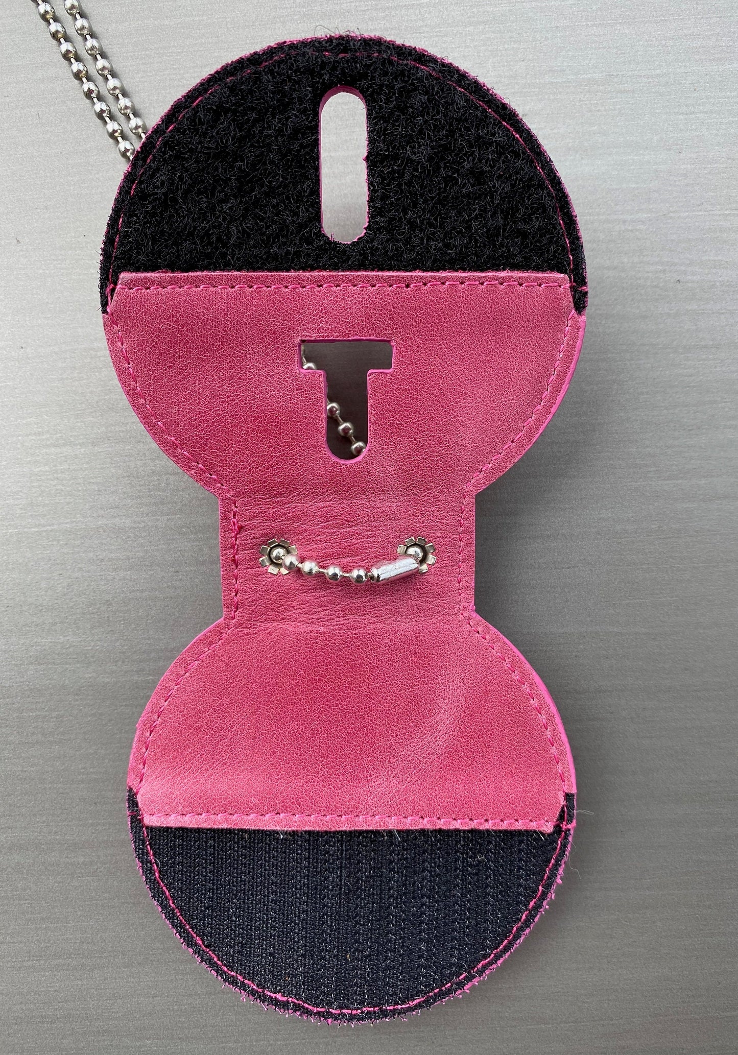 Dusty Rose Pink  Full Grain Leather Round Police Badge Holder Belt Clip - Optional to Use Around The Neck