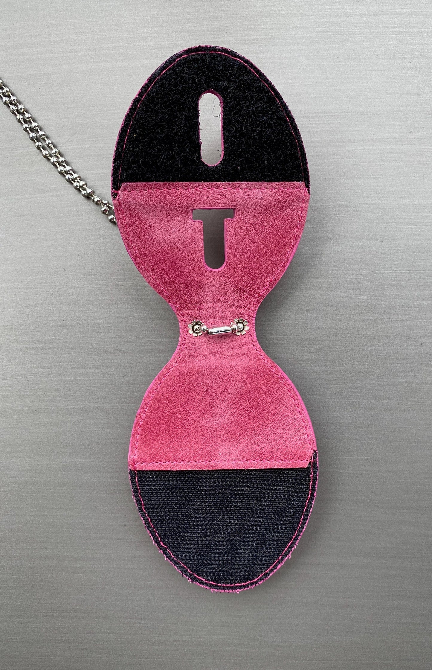 Dusty Rose Pink Full Grain Leather Oval Police Badge Holder Belt Clip - Optional to Use Around The Neck