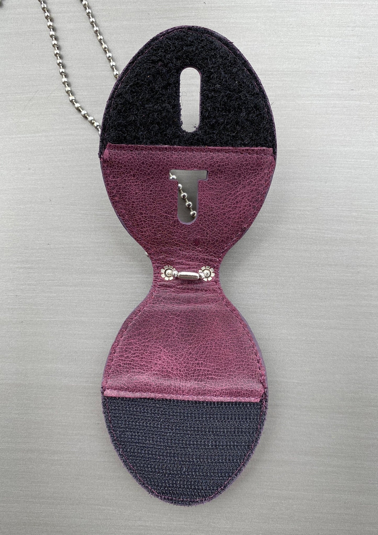 Purple Full Grain Leather Oval Police Badge Holder Belt Clip - Optional to Use Around The Neck