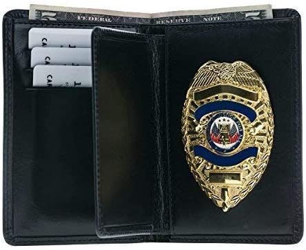 Police Badge Wallet  All Leather Universal Fit-Black Croc-For Pin and Clip Back Badges