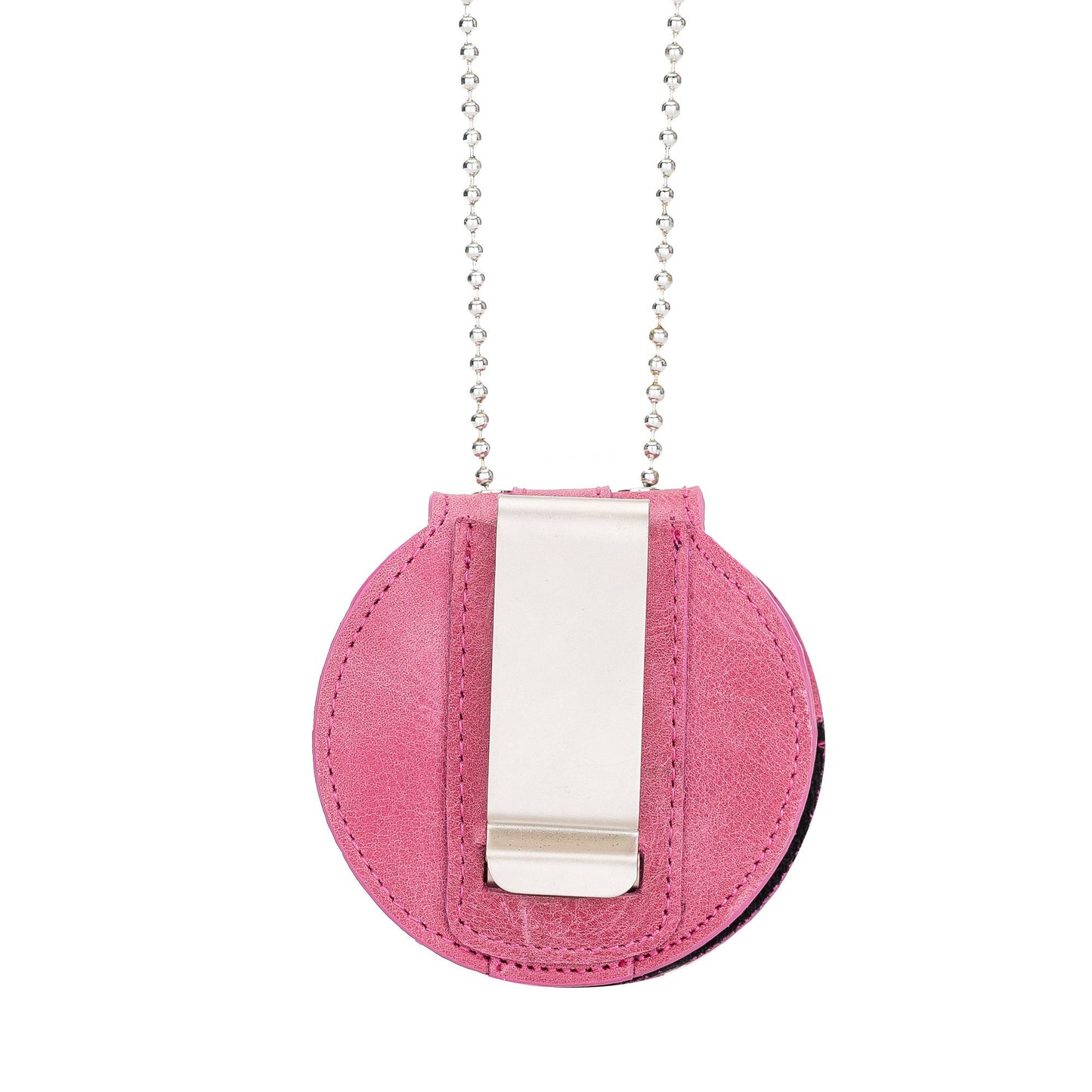 Dusty Rose Pink  Full Grain Leather Round Police Badge Holder Belt Clip - Optional to Use Around The Neck