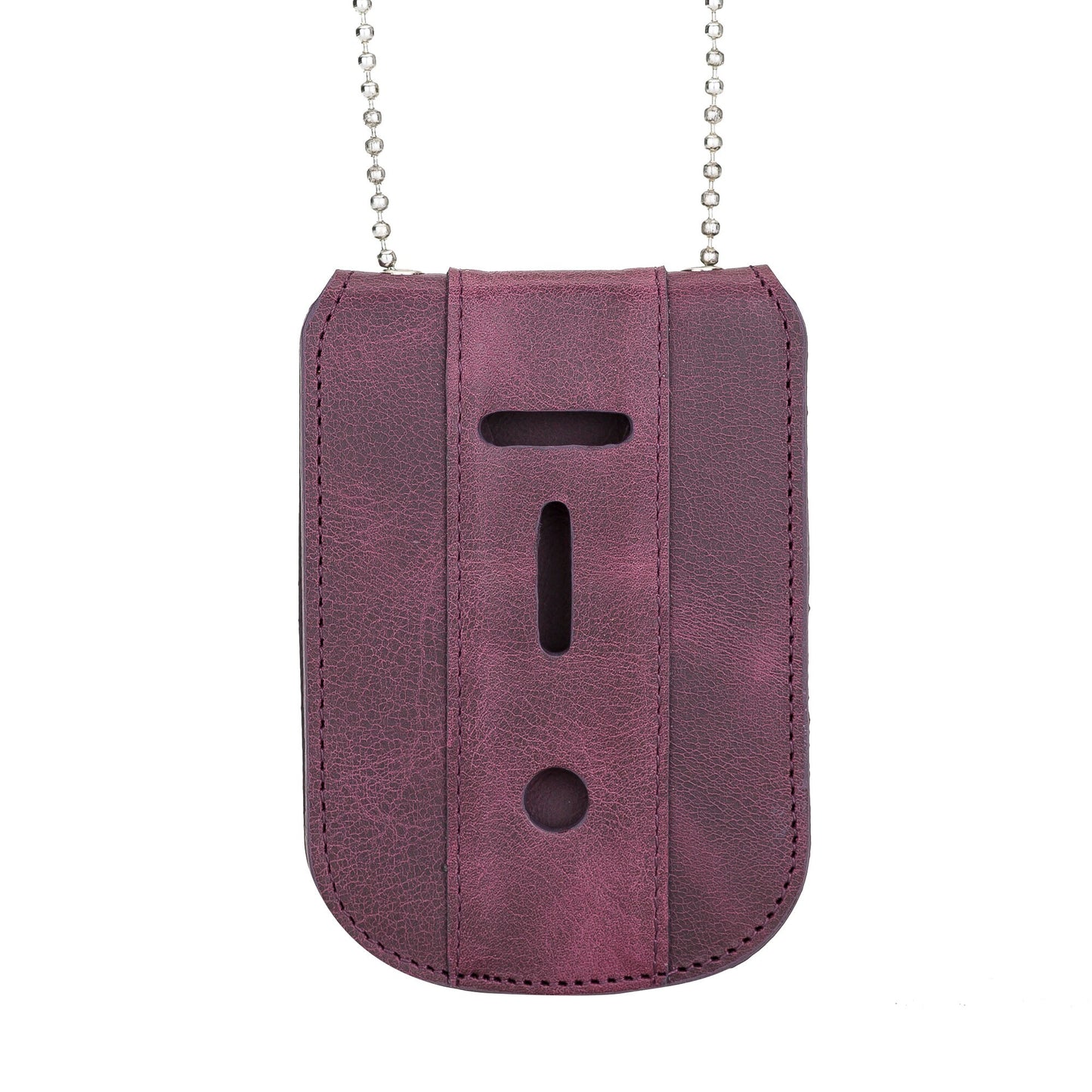 Purple Full Grain Leather Neck Chain Police Badge and ID Holder with Extra Hidden Inside ID Card Storage