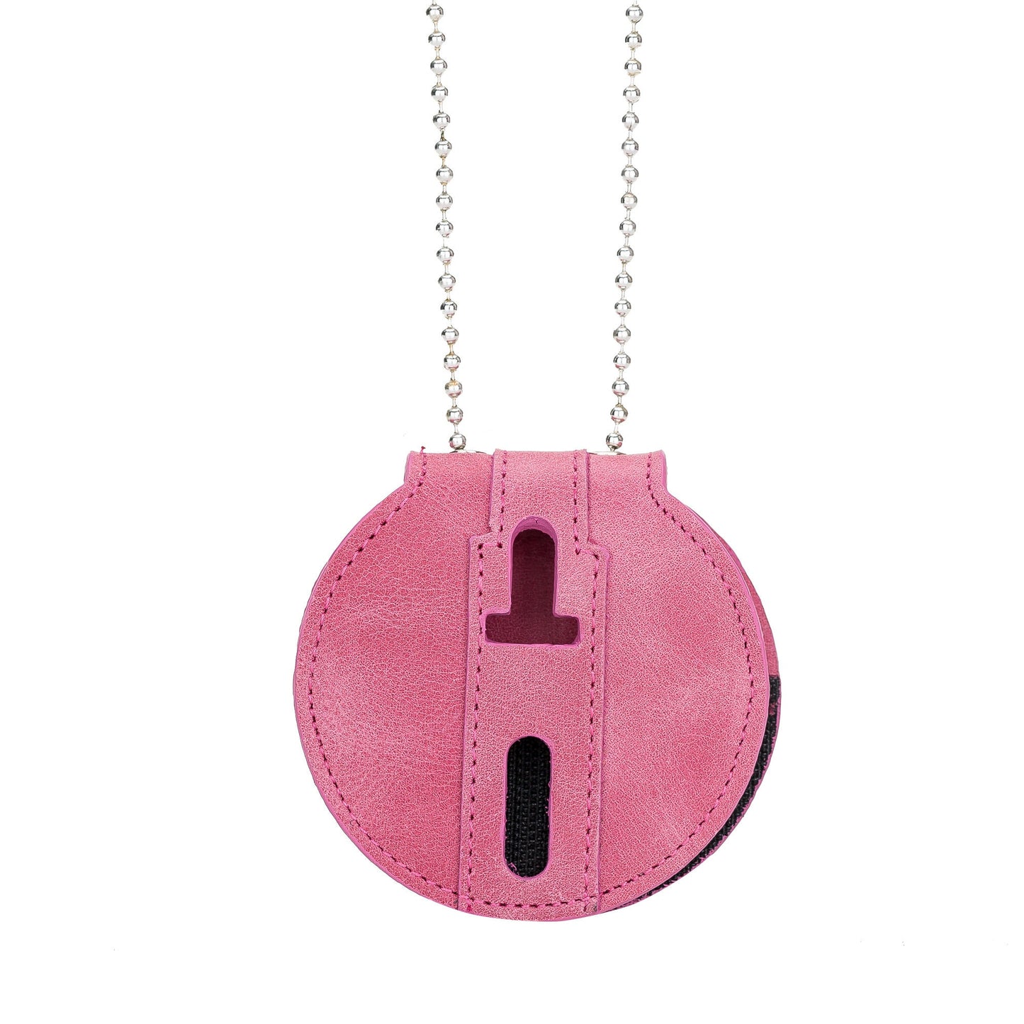 Dusty Rose Pink  Full Grain Leather Round Police Badge Holder Belt Clip - Optional to Use Around The Neck