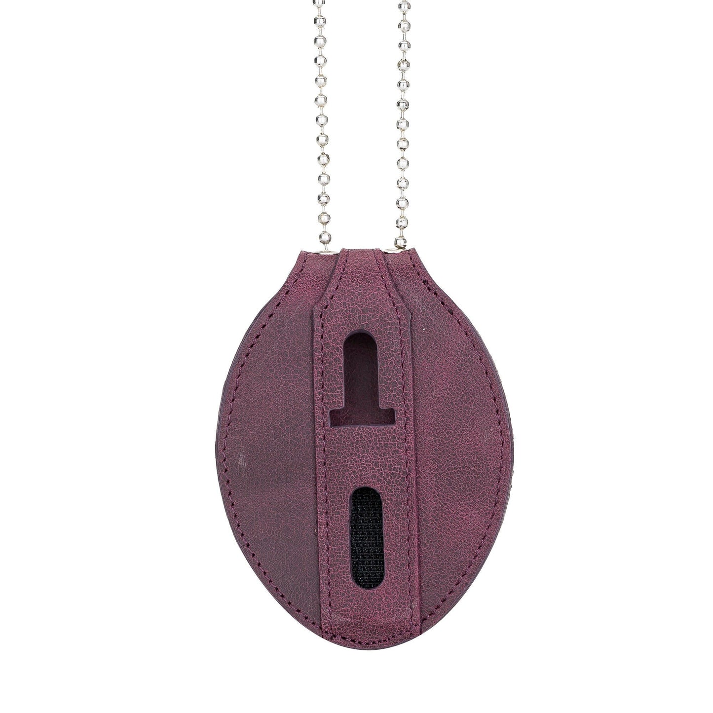 Purple Full Grain Leather Oval Police Badge Holder Belt Clip - Optional to Use Around The Neck