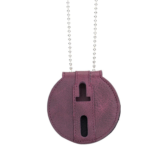 Purple Full Grain Leather Round Police Badge Holder Belt Clip - Optional to Use Around The Neck